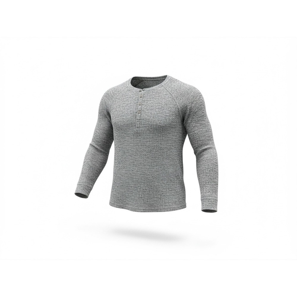 American Eagle Mens Grey Waffle Knit Henley Long Sleeve Shirt XL Raglan Soft